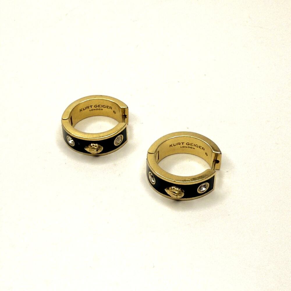 Kurt Geiger London Gold & Black Hoop Earrings with Crystal Accents - Picture 1 of 6